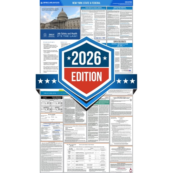 Corporate Labor Law Posters :: 2026 New York State & Federal Labor Law Posters - All in one [Laminated-English & Spanish Bundle].