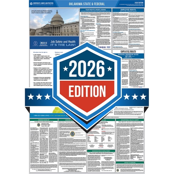 Corporate Labor Law Posters :: 2026 Oklahoma State & Federal Labor Law Posters - All in one [Laminated-English]