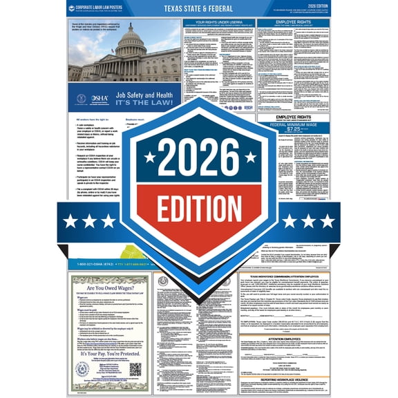 Corporate Labor Law Posters :: 2026 Texas State & Federal Labor Law Posters - All in one [Laminated-English & Spanish Bundle]
