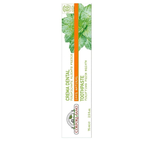 Corpore Sano Purifying Toothpaste-Fresh Breath-Thyme,Mint and Basil-CERTIFIED ORGANIC-FLUOR FREE-Imported from Spain-75 ml/2.5 fl oz