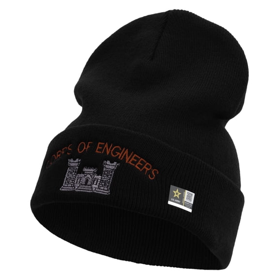 Corps of Engineers Embroidered Long Knitted Beanie - Black OSFM
