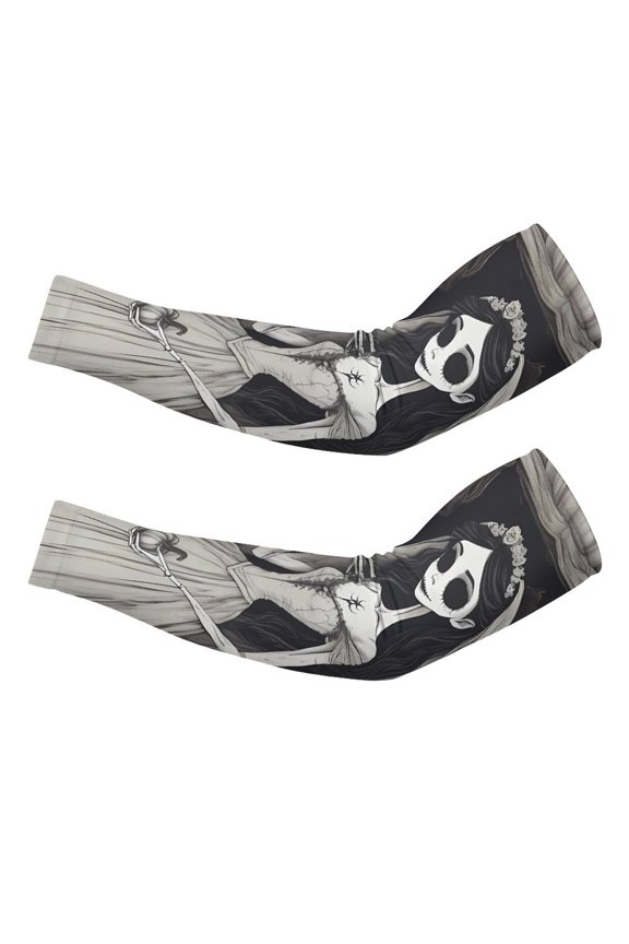 Corpse-Bride Arm Sleeve (Pack of 2) for Men & Women, Cooling Arm Sleeves Summer Sun Protection Arm Sleeves For Baseball Cycling Golf Running L