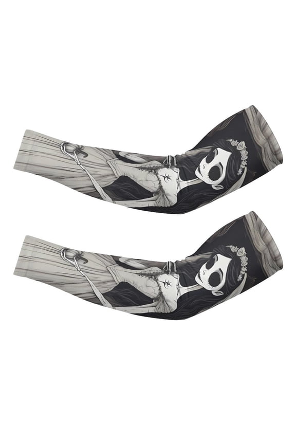 Corpse-Bride Arm Sleeve (Pack of 2) for Men & Women, Cooling Arm Sleeves Summer Sun Protection Arm Sleeves For Baseball Cycling Golf Running M