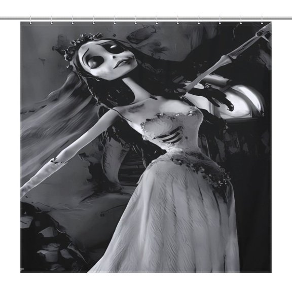 Corpse Bride Shower Waterproof Bath Curtain with Bathroom Fabric for Bathroom With 12 Hooks for Adults, Teens and Kids 72x72Inch (183x183cm)