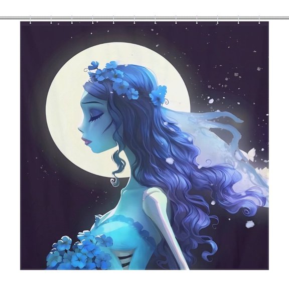 Corpse Bride Shower Waterproof Bath Curtain with Bathroom Fabric for Bathroom With 12 Hooks for Adults, Teens and Kids 72x72Inch (183x183cm)