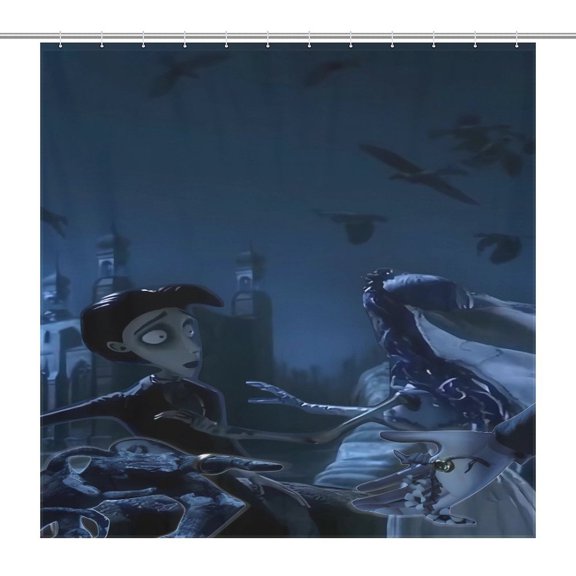 Corpse Bride Shower Waterproof Bath Curtain with Bathroom Fabric for Bathroom With 12 Hooks for Adults, Teens and Kids 72x72Inch (183x183cm)
