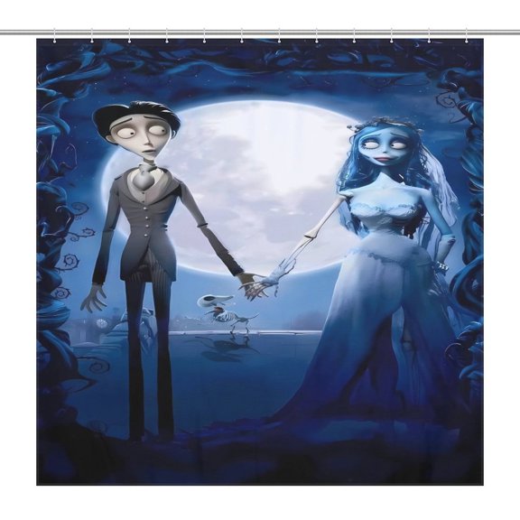 Corpse Bride Shower Waterproof Bath Curtain with Bathroom Fabric for Bathroom With 12 Hooks for Adults, Teens and Kids 72x72Inch (183x183cm)