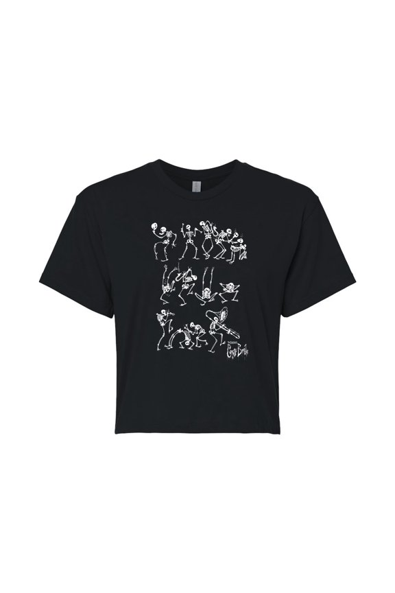 - Bones Dancing the Scare Away - Juniors Cropped Cotton Blend T-Shirt