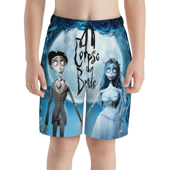 Corpse Bride Boys Swim Trunks Quick Dry Swimwear Surfing Bathing Suit Drawstring Elastic Waist With Mesh Lining