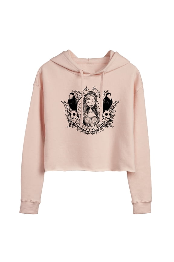 - Bride Portrait with Crows & Skulls - Juniors Cropped Pullover Hoodie