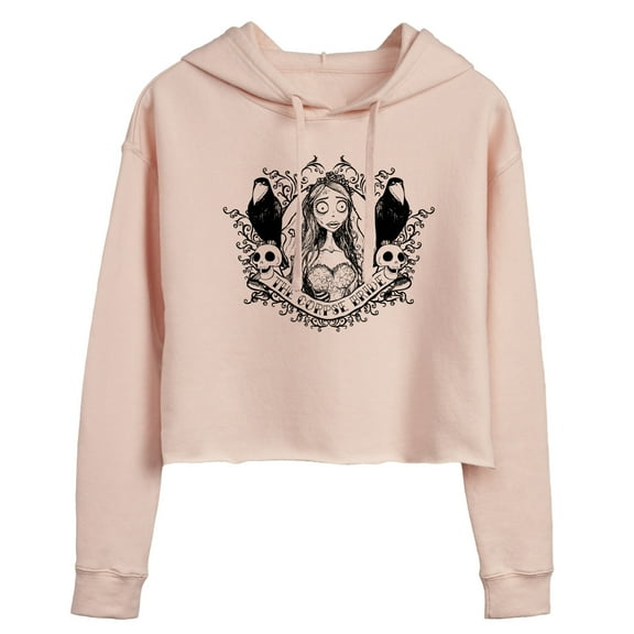 Corpse Bride - Bride Portrait with Crows & Skulls - Juniors Cropped Pullover Hoodie