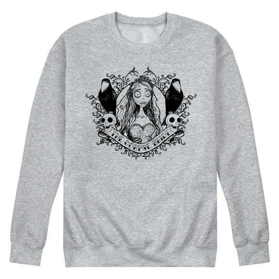 Corpse Bride - Bride Portrait with Crows & Skulls - Men's Crew Neck Fleece Pullover