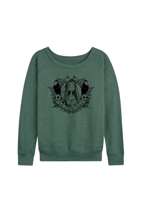 - Bride Portrait with Crows & Skulls - Women's Lightweight French Terry Long Sleeve Shirt