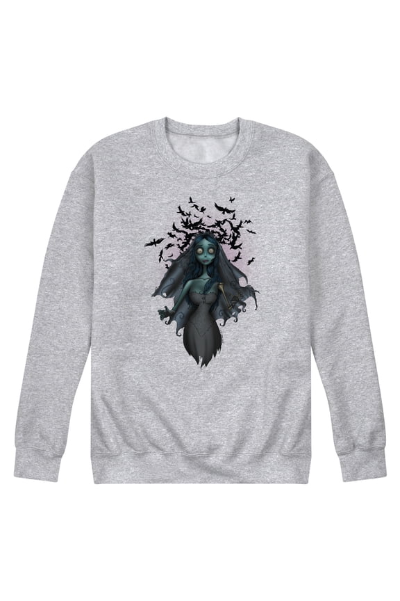 - Crows Flying Over Zombie Bride - Men's Crew Neck Fleece Pullover