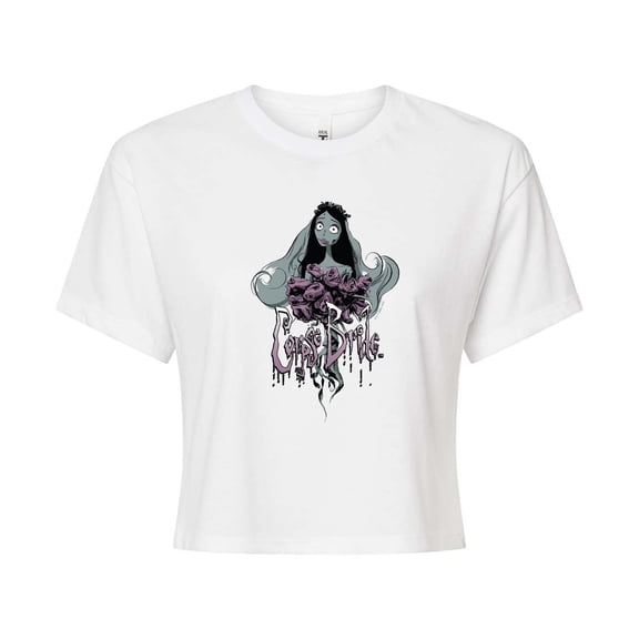 Corpse Bride - Dying Roses in Hand - Juniors Cropped Cotton Blend T-Shirt