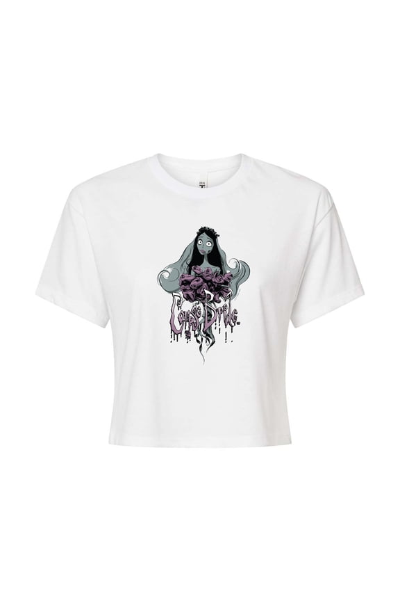 - Dying Roses in Hand - Juniors Cropped Cotton Blend T-Shirt