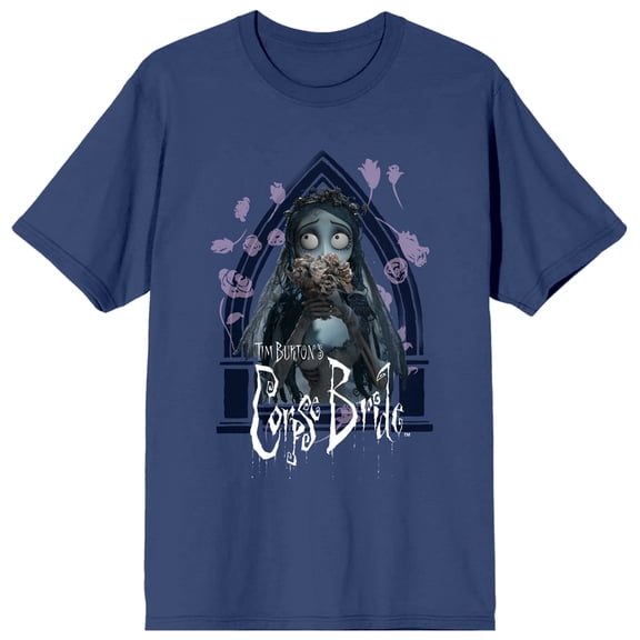 Corpse Bride Emily Roses And Altar Crew Neck Short Sleeve Navy Women's T-shirt-Small