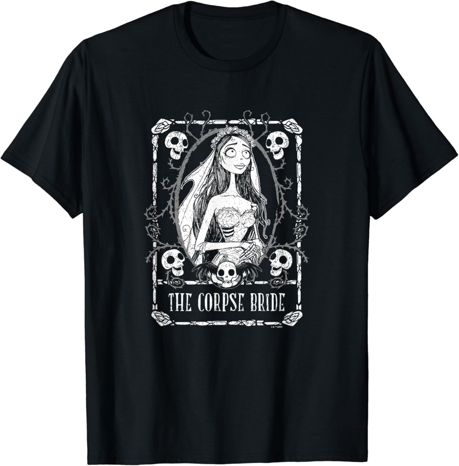 Corpse Bride Emily Skulls And Thorns Tarot Card Portrait T-Shirt ...
