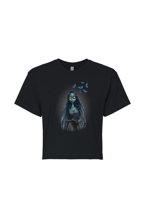 - Even Zombie Brides Get Butterflies - Juniors Cropped Cotton Blend T-Shirt