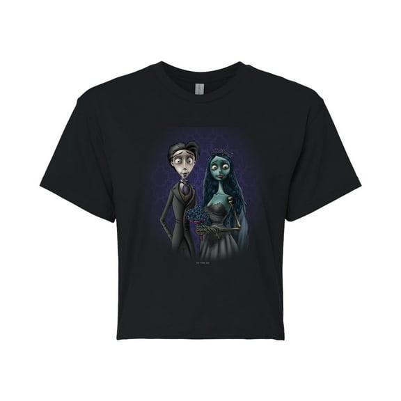 Corpse Bride - Haunted Groom & Bride - Juniors Cropped Cotton Blend T-Shirt