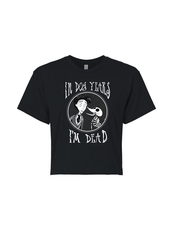 - I'm Dead In Dog Years - Juniors Cropped Cotton Blend T-Shirt