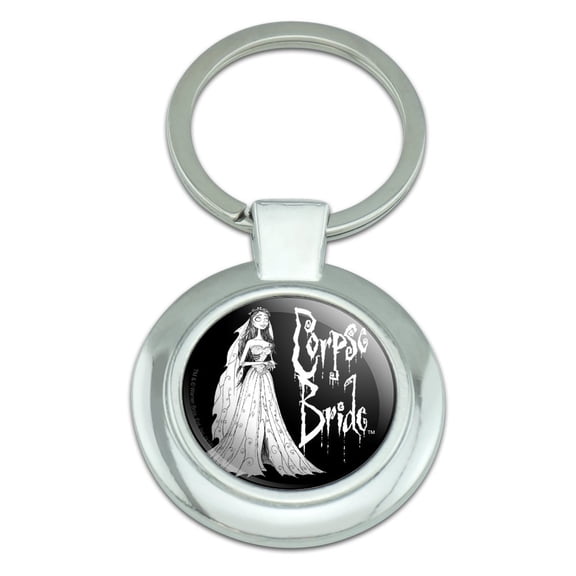 Corpse Bride Logo and Silhouette Keychain Classy Round Chrome Plated Metal