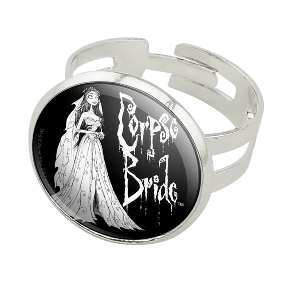 Corpse Bride Logo and Silhouette Silver Plated Adjustable Novelty Ring