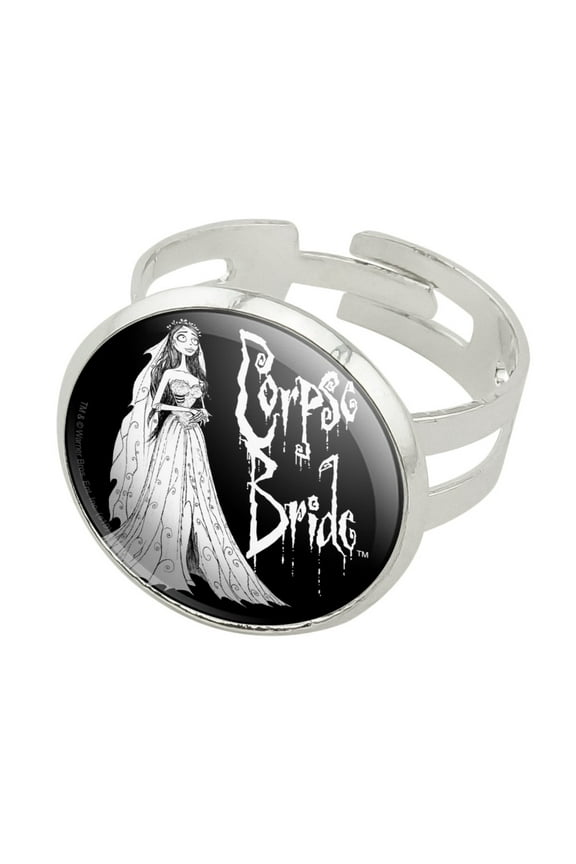 Corpse Bride Logo and Silhouette Silver Plated Adjustable Novelty Ring