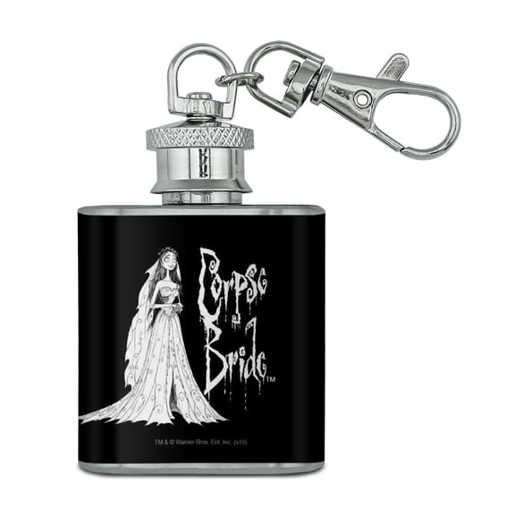 Corpse Bride Logo and Silhouette Stainless Steel 1oz Mini Flask Key Chain