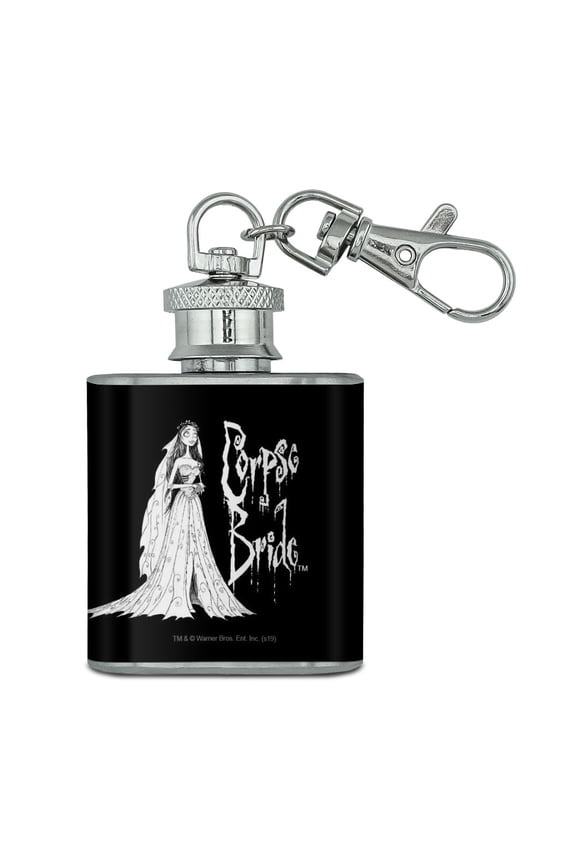 Corpse Bride Logo and Silhouette Stainless Steel 1oz Mini Flask Key Chain