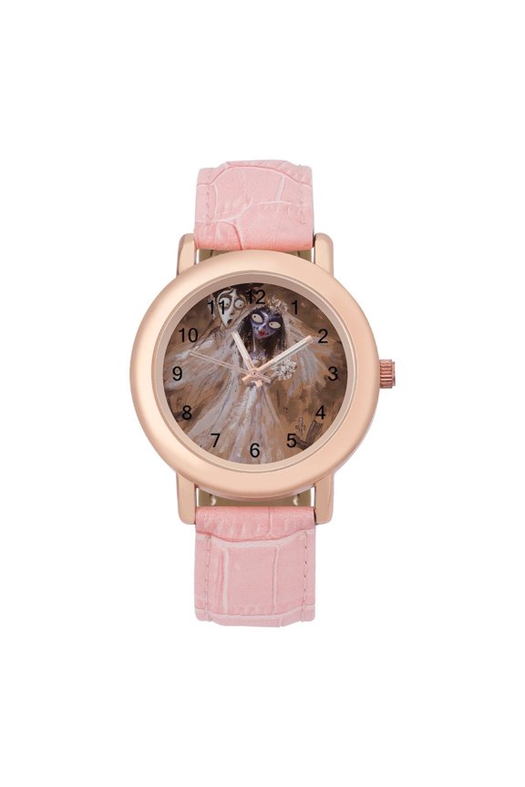 Corpse Bride Soft Leather Strap Watch Adult Classic Ladies Leather Strap Wrist Watch Adjustable Fit for Wrist Sizes 5.7" to 8.7"