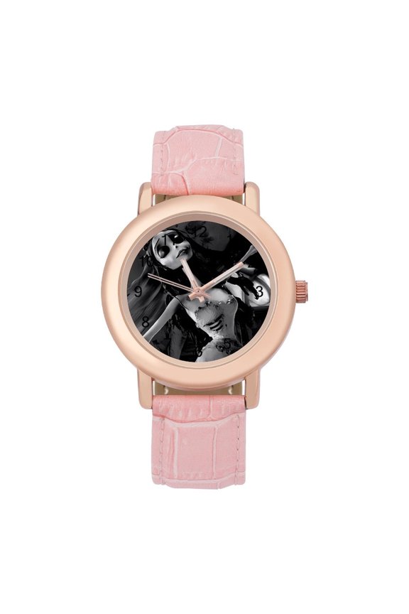 Corpse Bride Soft Leather Strap Watch Adult Classic Ladies Leather Strap Wrist Watch Adjustable Fit for Wrist Sizes 5.7" to 8.7"