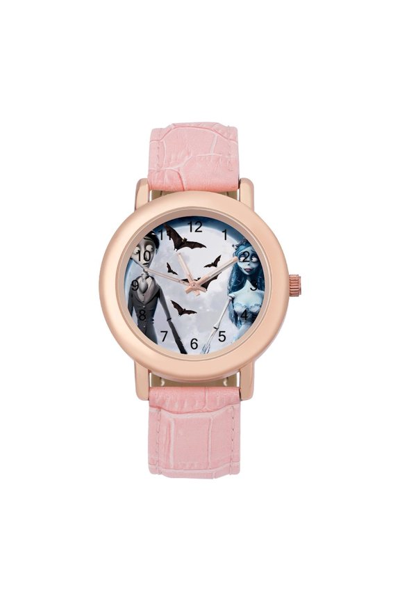 Corpse Bride Soft Leather Strap Watch Adult Classic Ladies Leather Strap Wrist Watch Adjustable Fit for Wrist Sizes 5.7" to 8.7"