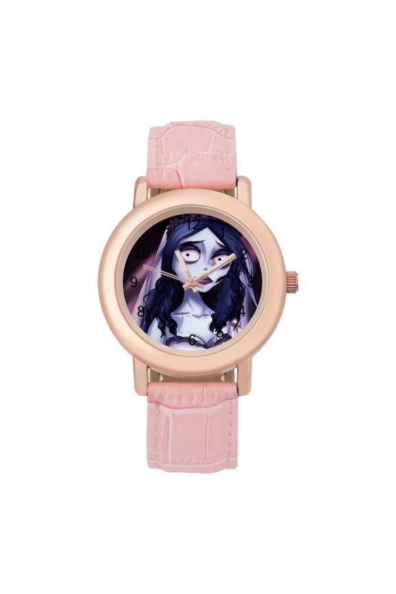 Corpse Bride Watch, Soft Leather Strap Watch Adult Classic Ladies Leather Strap Wrist Watch Adjustable Quartz Watch Fit for Wrist Sizes 5.7" to 8.7"