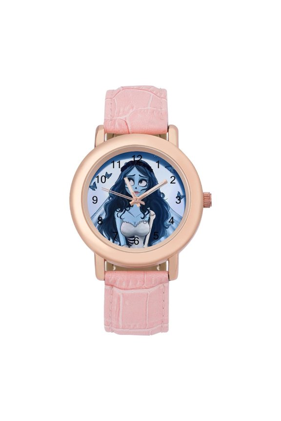 Corpse Bride Soft Leather Strap Watch Adult Classic Ladies Leather Strap Wrist Watch Adjustable Fit for Wrist Sizes 5.7" to 8.7"