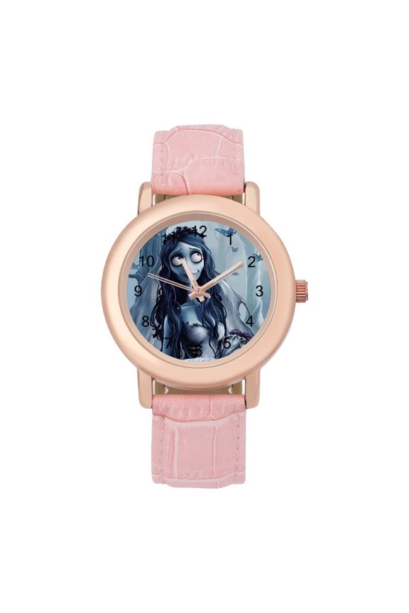 Corpse Bride Soft Leather Strap Watch Adult Classic Ladies Leather Strap Wrist Watch Adjustable Fit for Wrist Sizes 5.7" to 8.7"