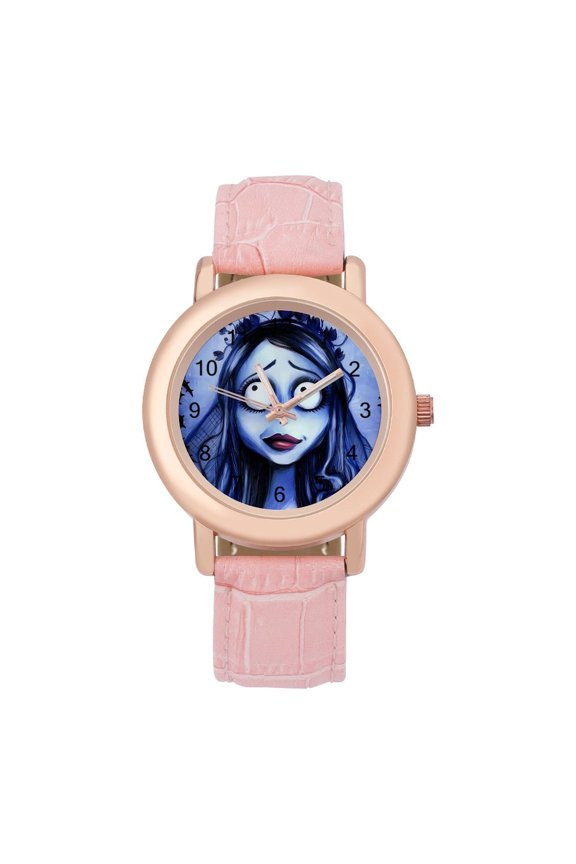 Corpse Bride Soft Leather Strap Watch Adult Classic Ladies Leather Strap Wrist Watch Adjustable Fit for Wrist Sizes 5.7" to 8.7"