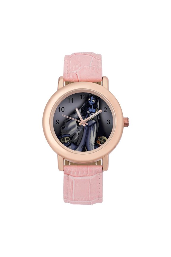 Corpse Bride Watch, Soft Leather Strap Watch Adult Classic Ladies Leather Strap Wrist Watch Adjustable Quartz Watch Fit for Wrist Sizes 5.7" to 8.7"