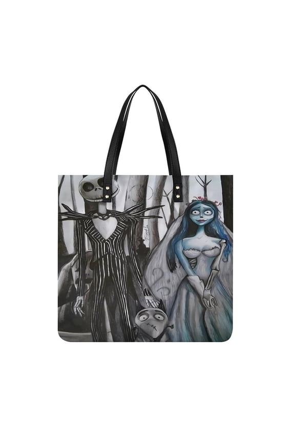 Corpse Bride Handbags PU Leather Purses And Handbags For Girl Ladies Handle Shoulder Satchel Bag with Top Magnetic Snap Closure 39x39cm