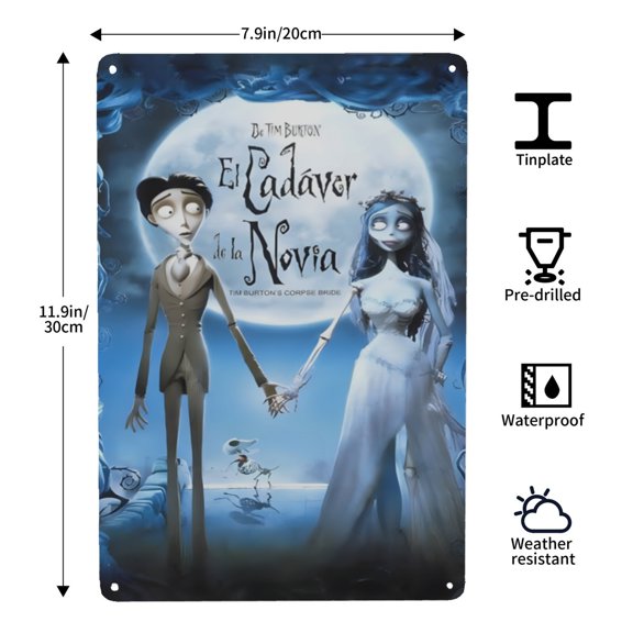 Corpse Bride-themed Tin Painting tin art, 812 in (2030 cm), clear HD printing, a 2026 new release that brightens the room and enhances the home atmosphere.