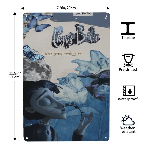 Corpse Bride-themed Tin Painting tin painting, 812 in (2030 cm), HD high-definition printing, a 2026 fashion choice that elevates home decor.