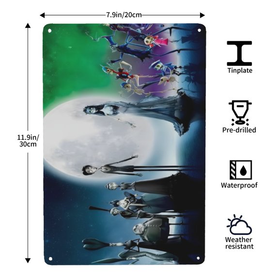 Corpse Bride-themed Tin Painting tin print, 812 in (2030 cm), crisp HD, a 2026 upgrade injecting personality and brightening the home.