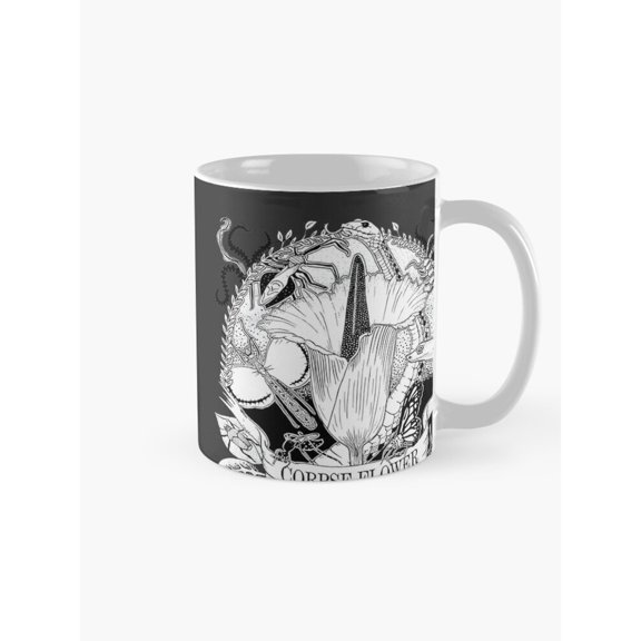 Corpse Flower and Carnivorous Plant Illustration Mug, 11oz Ceramic, Black and White