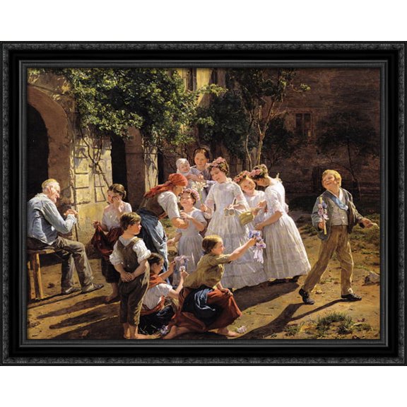 Corpus Christi Morning 34x28 Large Black Ornate Wood Framed Canvas Art by Ferdinand Georg Waldmuller