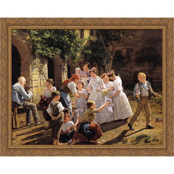 Corpus Christi Morning 34x28 Large Gold Ornate Wood Framed Canvas Art by Ferdinand Georg Waldmuller