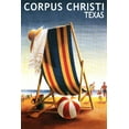 thumbnail image 1 of Corpus Christi, Texas, Beach Chair and Ball (16x24 Giclee Gallery Art Print, Vivid Textured Wall Decor), 1 of 3