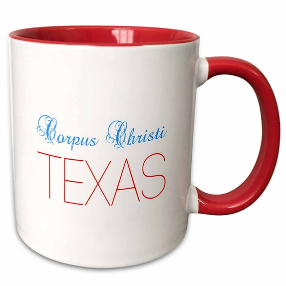 3drose, Corpus Christi, Texas, Red, Blue Text. Patriotic Home Town Design, 11oz Two-tone Red Mug