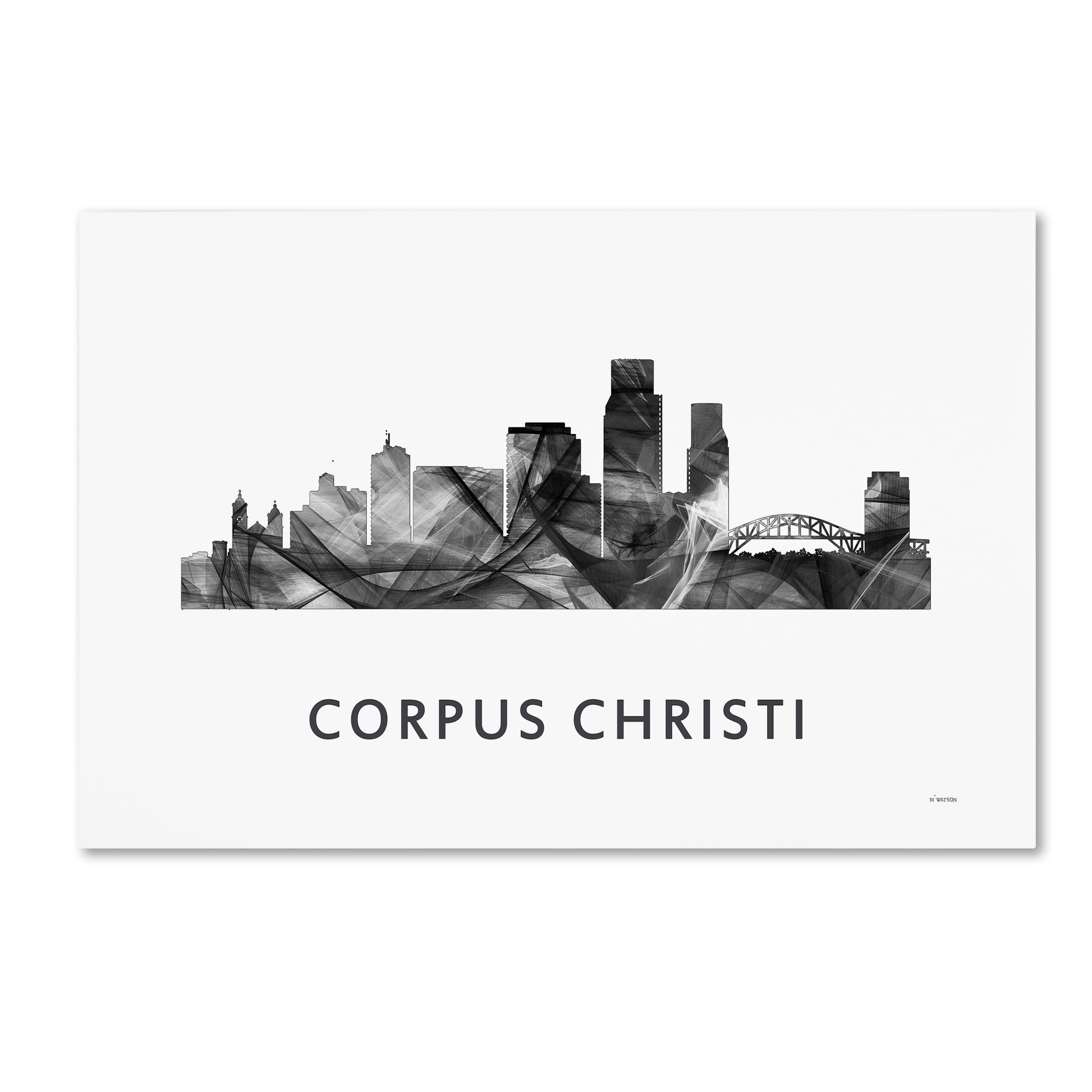 Corpus Christi Texas Skyline WB-BW' Canvas Art by Marlene Watson
