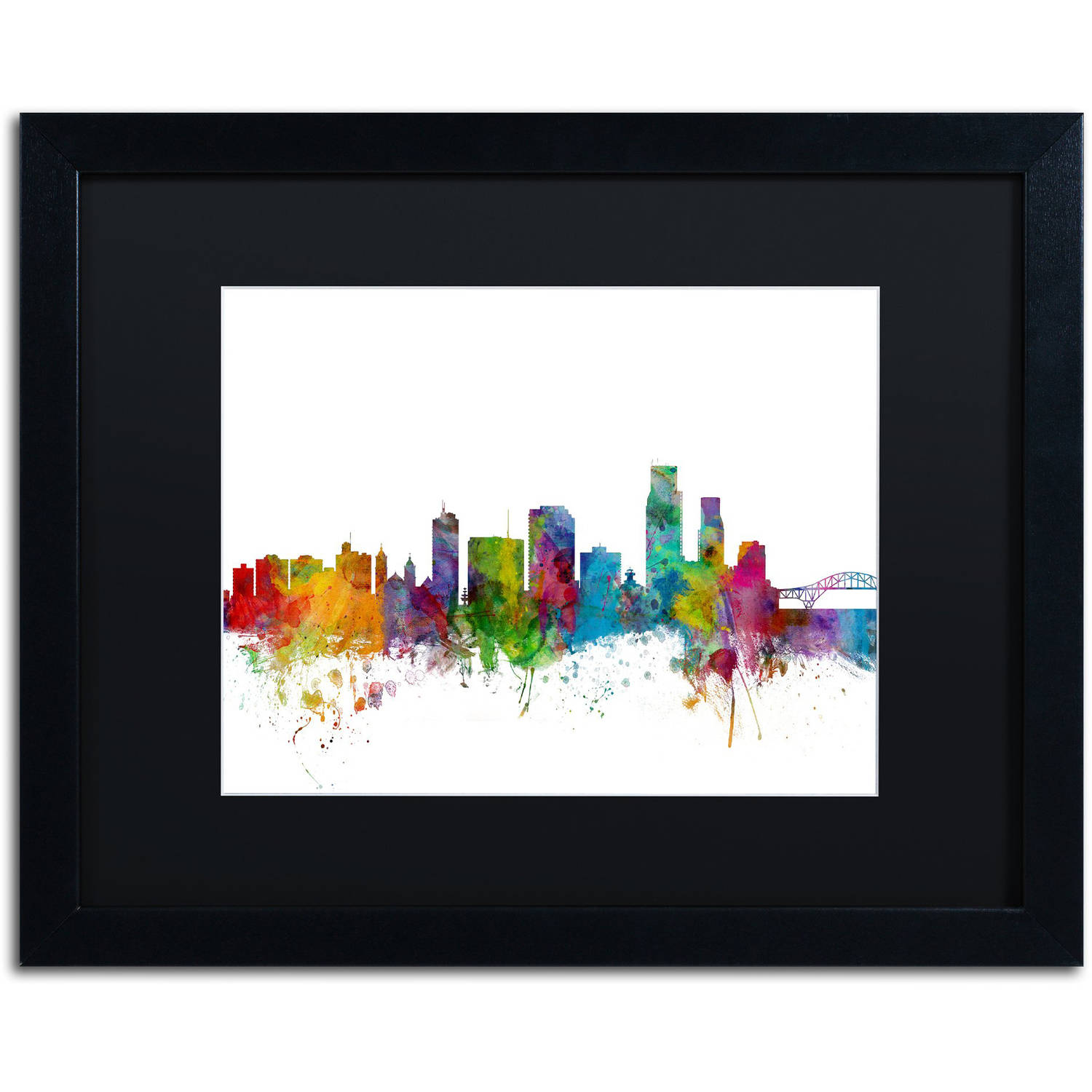 Corpus Christie Texas Skyline' Canvas Art by Michael Tompsett, Black Matte, Black Frame