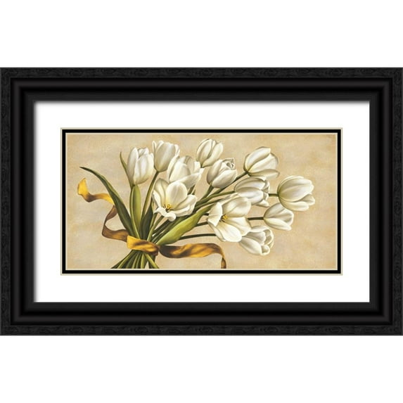Corradini, Lisa 14x9 Black Ornate Wood Framed with Double Matting Museum Art Print Titled - Bouquet perla